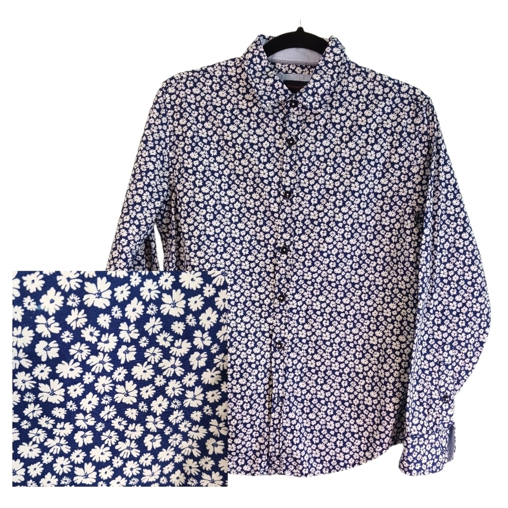 Gentlemen's Outfitters Size Small Floral Long Sleeve Blue Business